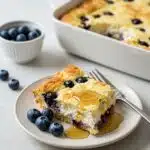 A slice of blueberry cottage cheese breakfast bake