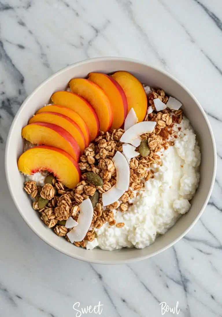 Sweet Cottage Cheese Bowl on a marble countertop