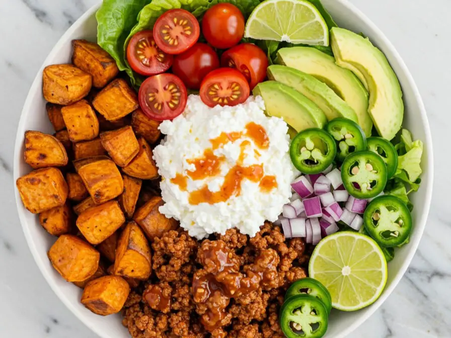 image of a Sweet Potato Taco Meat Cottage Cheese Bowl fi
