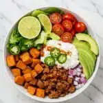 image of a Sweet Potato Taco Meat Cottage Cheese Bowl on a marble countertop. (5)
