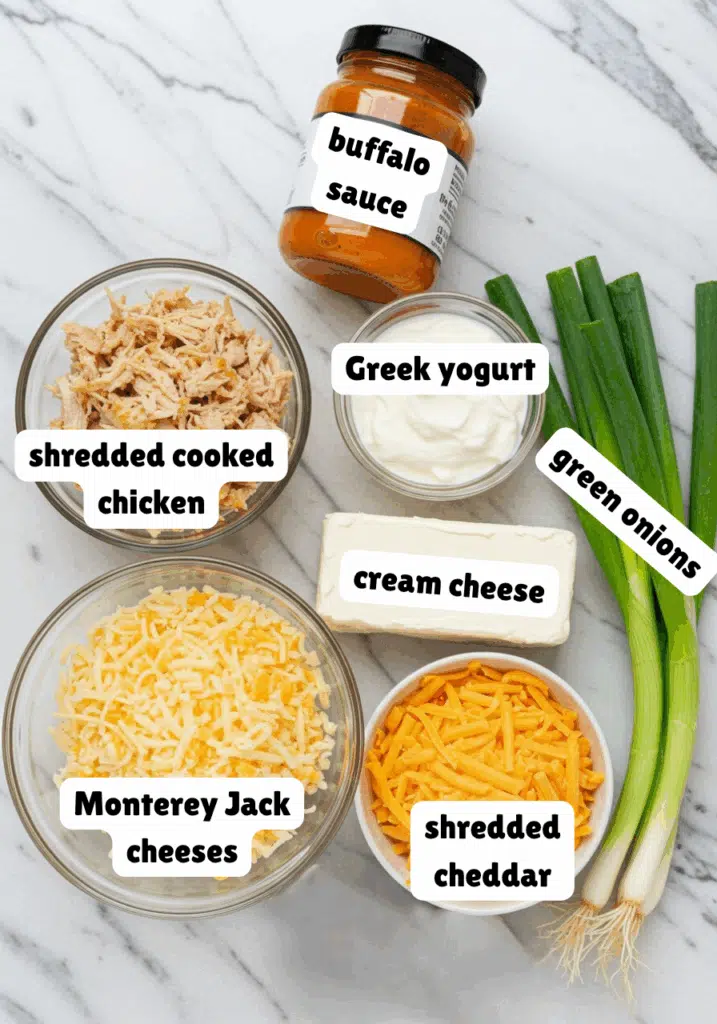 ingredients for high protein buffalo chicken dip