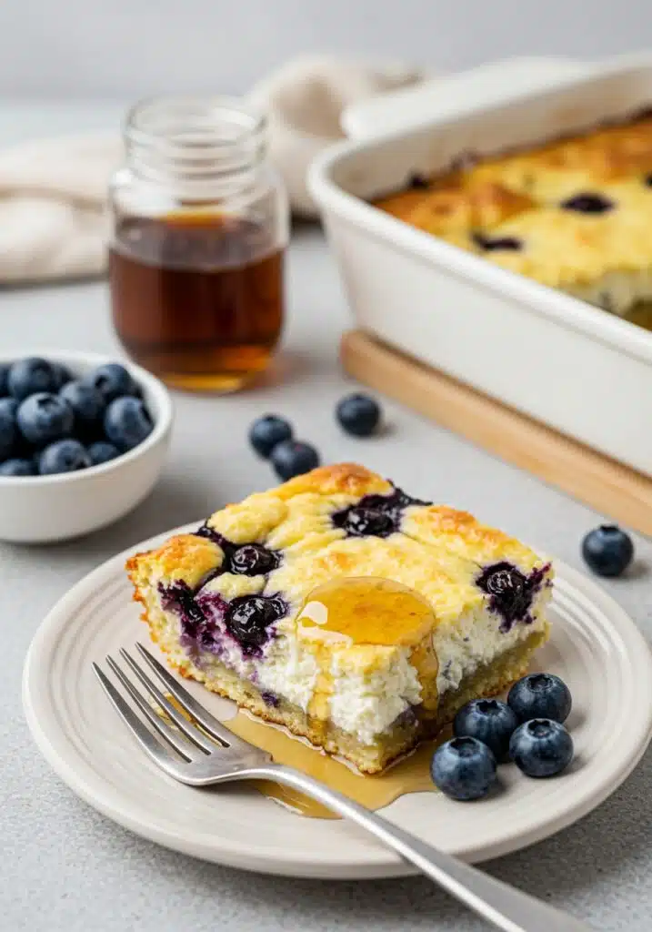 slice of blueberry cottage cheese breakfast bake