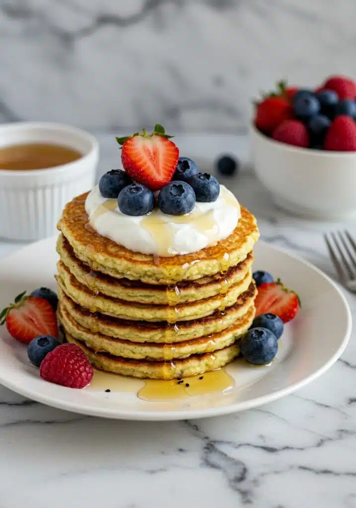 golden-brown protein pancakes made with cottage cheese
