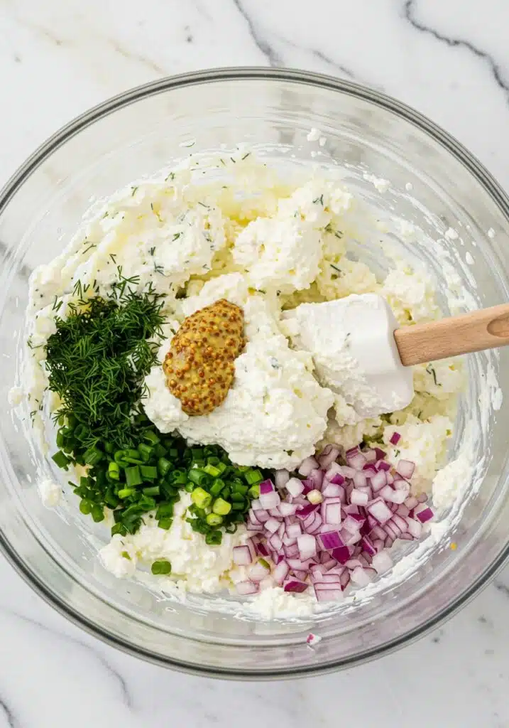 Creamy cottage cheese mixture with herbs for high-protein egg salad