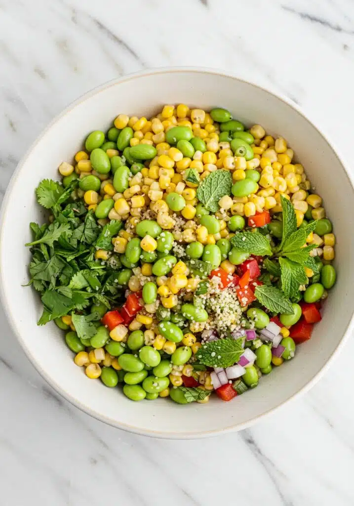 High-protein corn salad with edamame