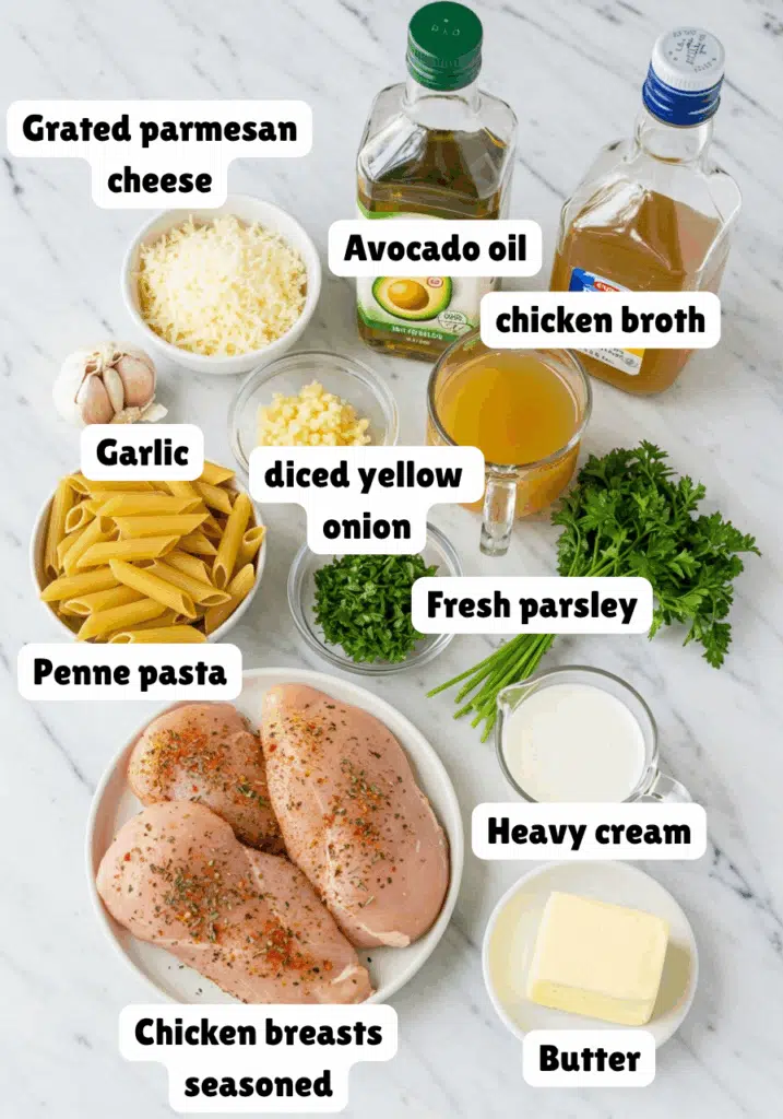 Ingredients for Garlic Parmesan Chicken Pasta