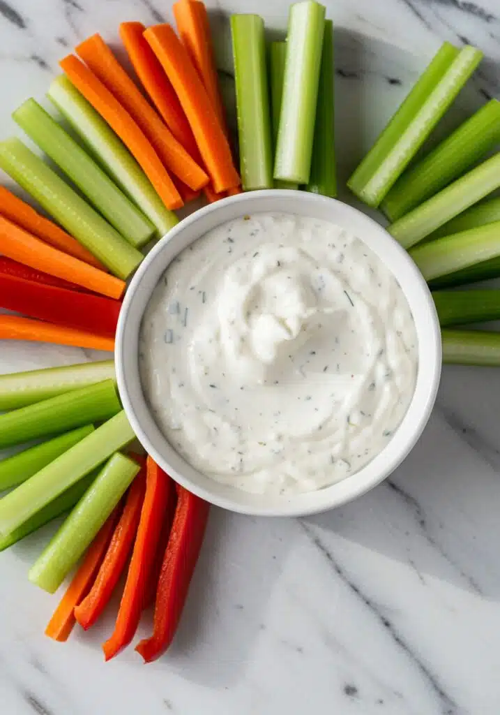 creamy high-protein cottage cheese ranch dip in bowl