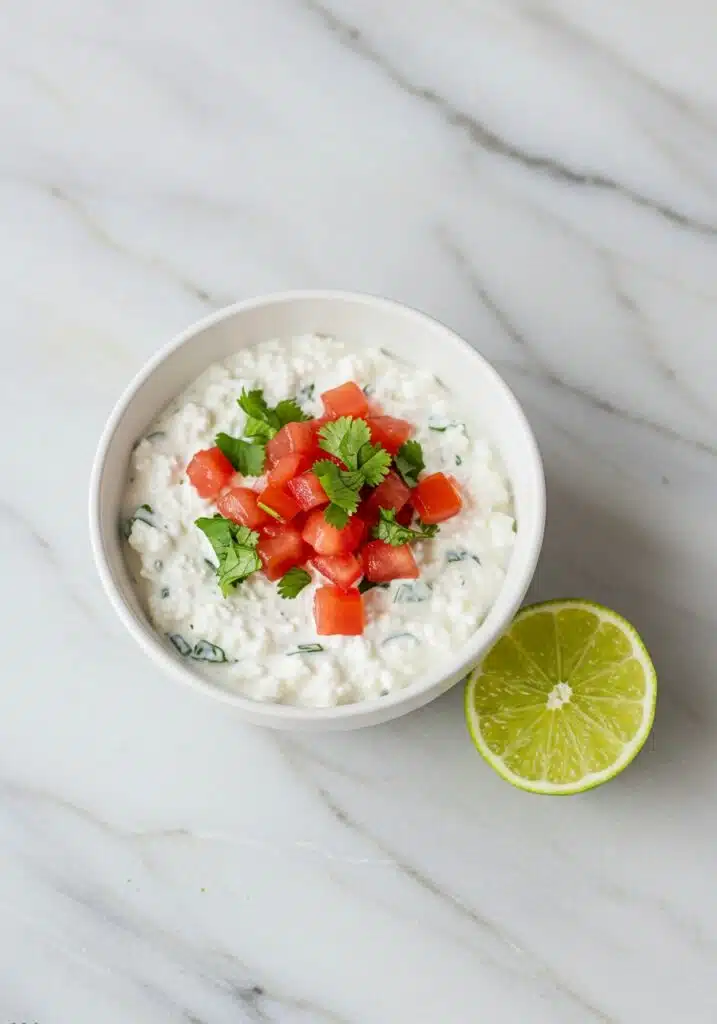 fiesta cottage cheese ranch dip with cilantro and lime
