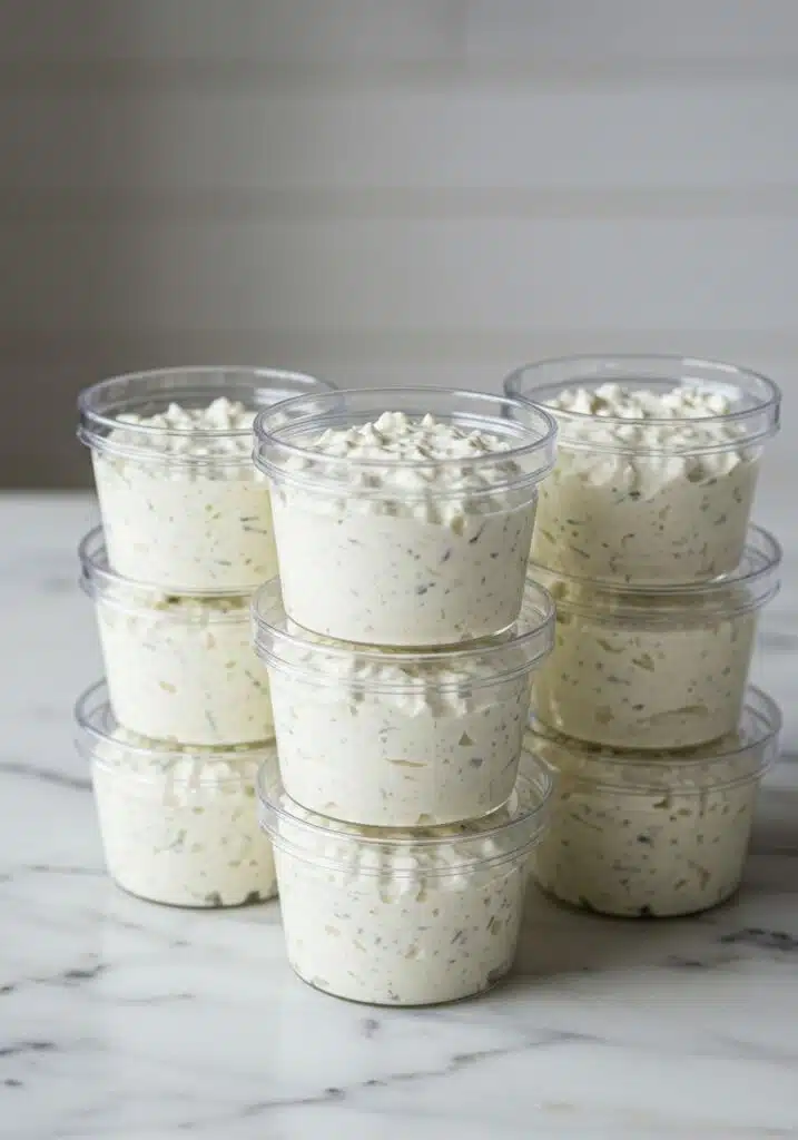 meal prep containers of cottage cheese ranch dip
