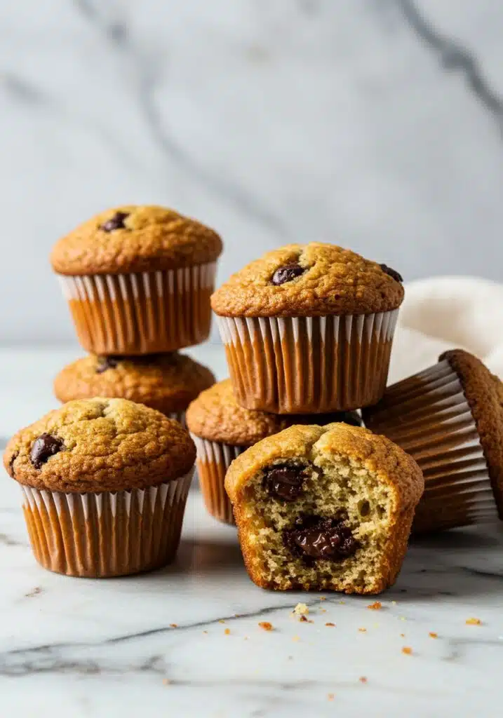 Golden Kodiak muffins with melted chocolate chips peeking through