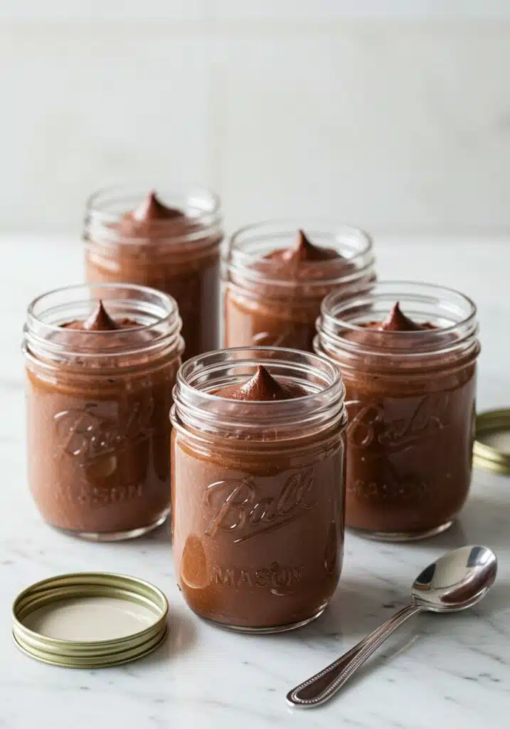Mason jars filled with chocolate mousse