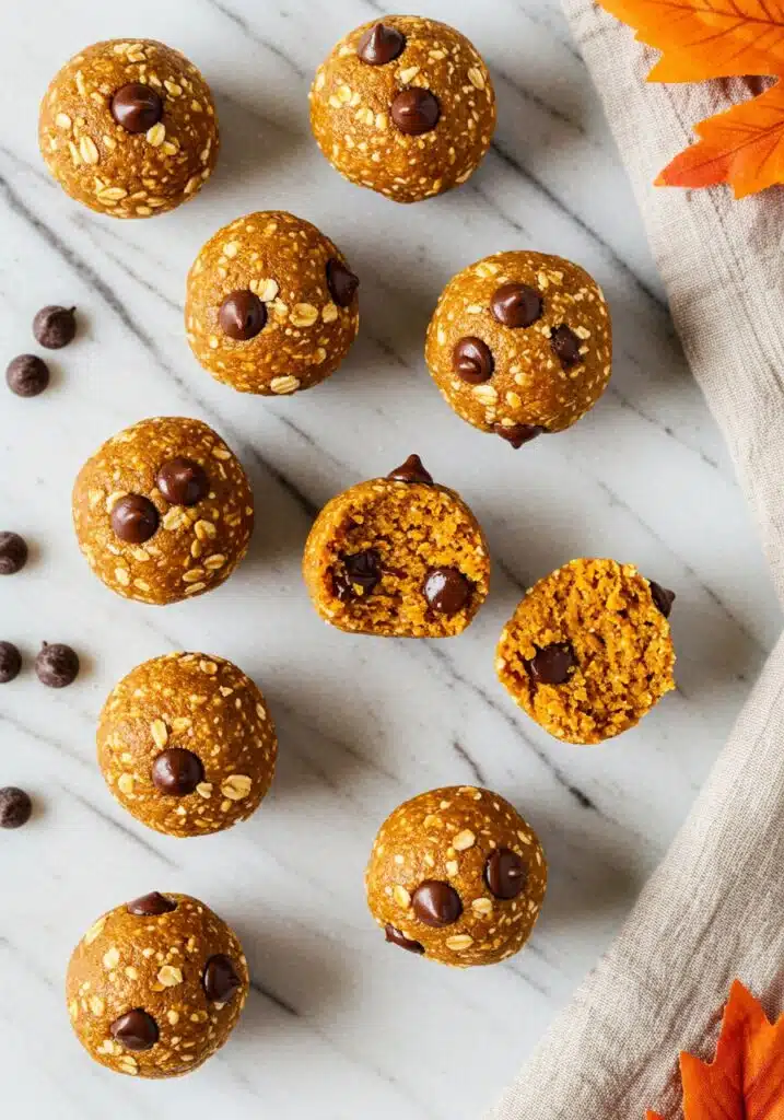 Overhead shot of pumpkin protein balls