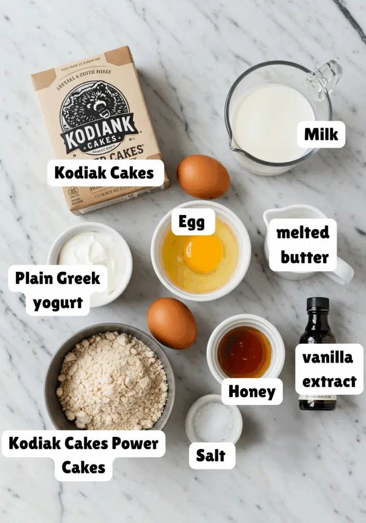 all ingredients for Kodiak protein muffins neatly arranged