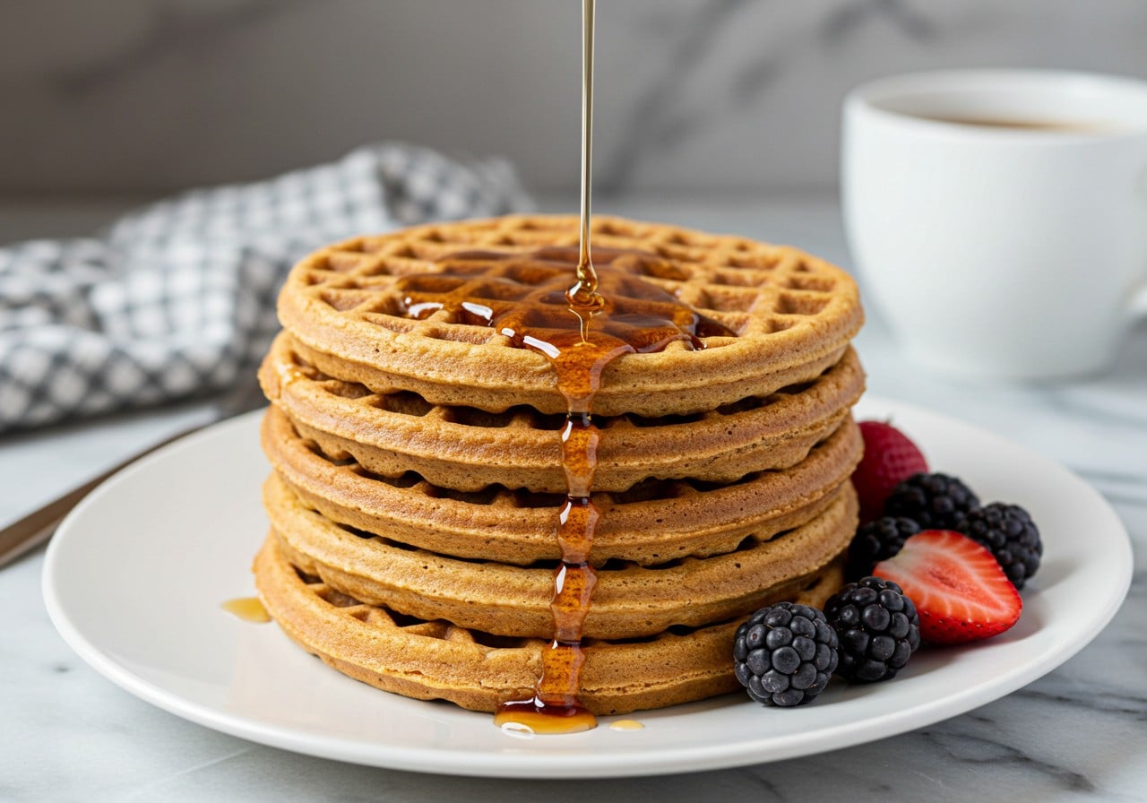 golden-brown, fluffy protein waffles
