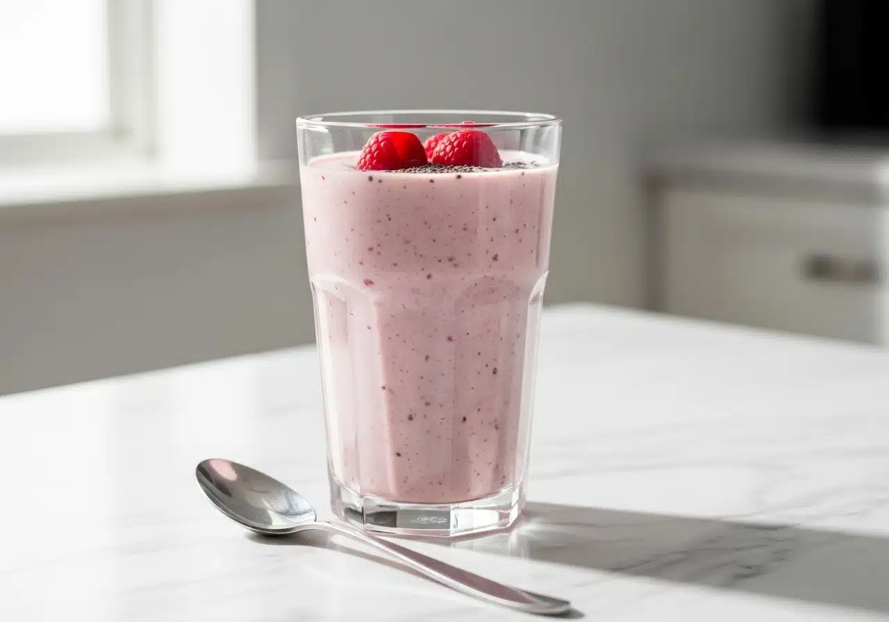 Cottage cheese smoothie with raspberries