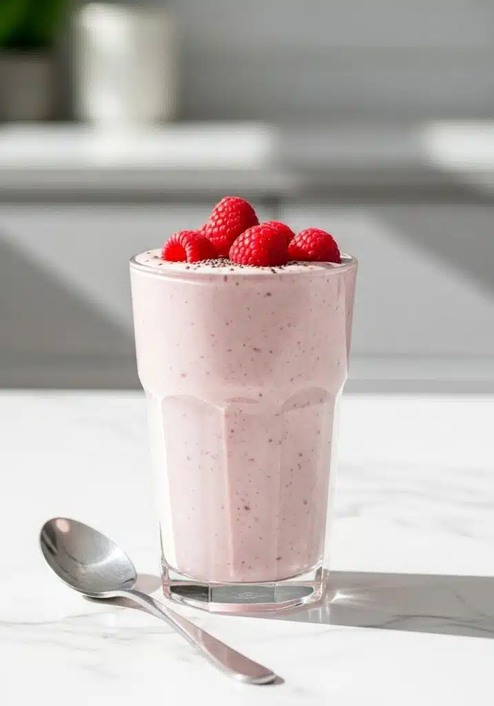 Cottage cheese smoothie with raspberries and chia seeds