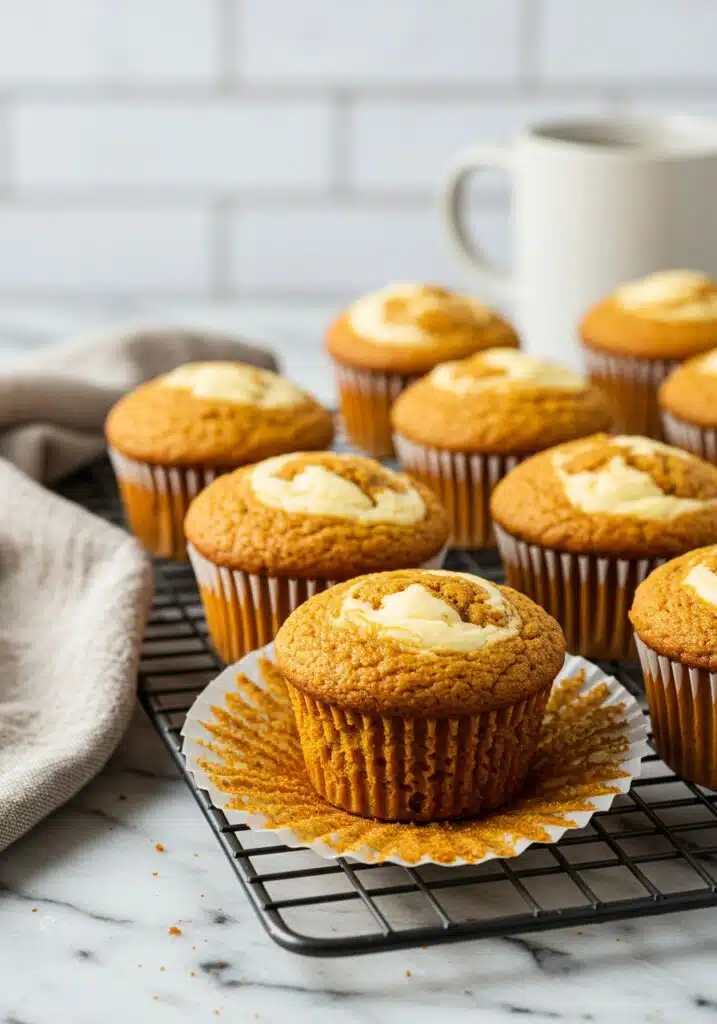 Freshly baked Pumpkin Cream Cheese Swirl Muffins