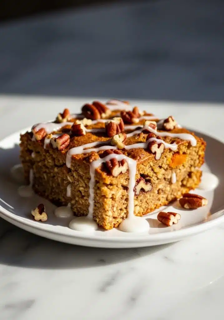Protein Pumpkin Baked Oats on a small white plate