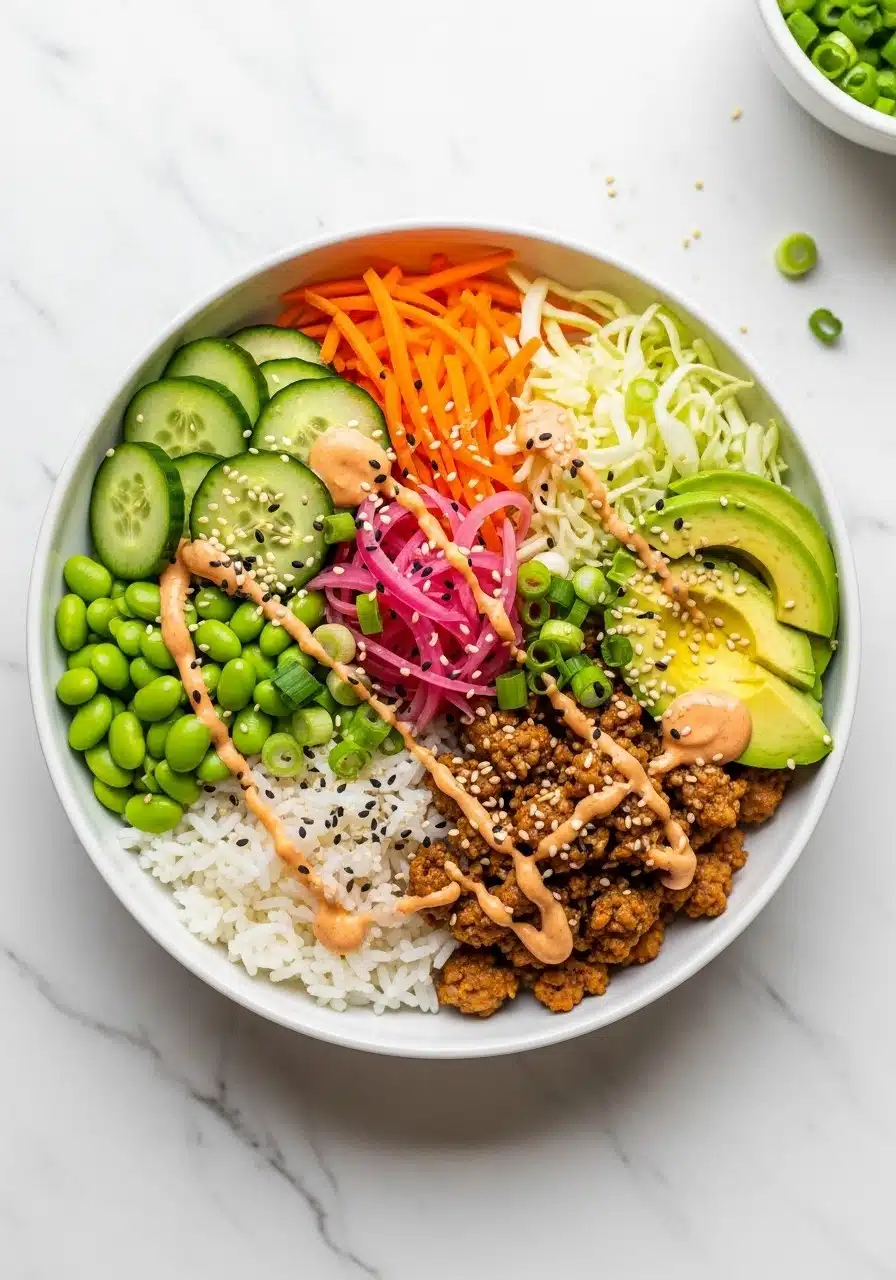 Ground Turkey Rice Bowls with Bang Bang Sauce