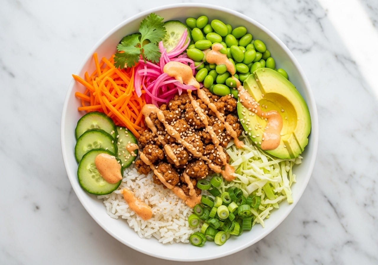 Ground Turkey Rice Bowl with Bang Bang Sauce